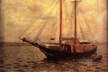  naturalistic Oil Painting - The Lumber Boat naturalistic seascape Thomas Pollock Anshutz